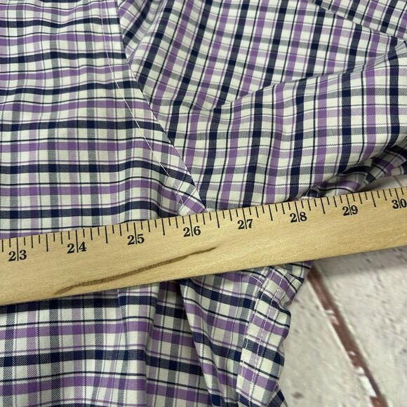 Jos A Bank Travelers Men's XXL Button Down Shirt Short Sleeve Purple White Check - Picture 7 of 9